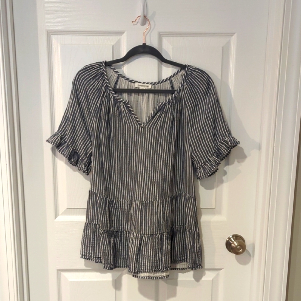 beachlunchlounge Blue and White Striped Blouse